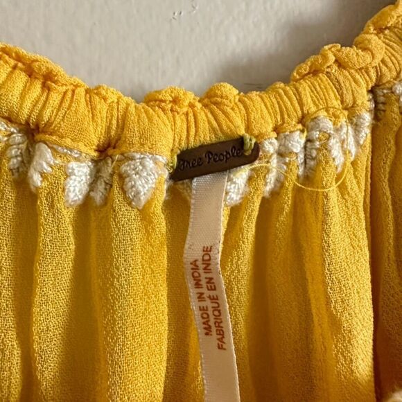 Free People Crop Top Women's XS Yellow Sheer Embroidered Boho Lightweight - Picture 3 of 7